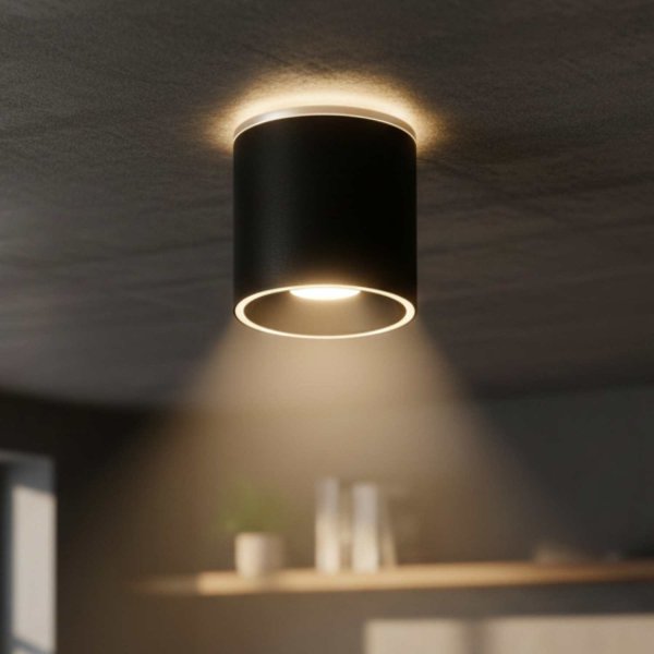 Spot LED de surface cylindrique Ø12 cm noir Trent, finition foncée taille moyenne
